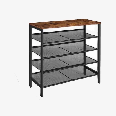 The Range 5 Tier Shoe Rack Organiser Shelf With Adjustable Slope - Dark Brown