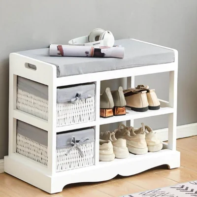 The Range Norton 2 Basket Drawer Padded Shoe Storage Bench - White
