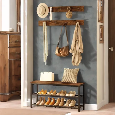The Range Hallway Shoe Bench Set with 9 Hooks and Shelf - Brown