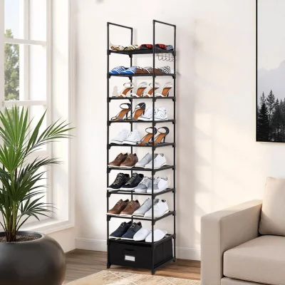 The Range 10-Tier Metal Shoe Rack with Storage Box - Black