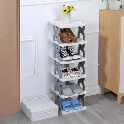The Range 6-Tier Foldable Plastic Shoe Rack Storage Rack - Grey