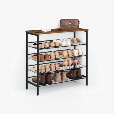 The Range Industrial Shoe Rack - 5-Tier Shelf with Adjustable Shelves - Brown