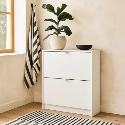 The Range Prague Shoe Cabinet 2 Flip Down Doors Double Layer Storage - White