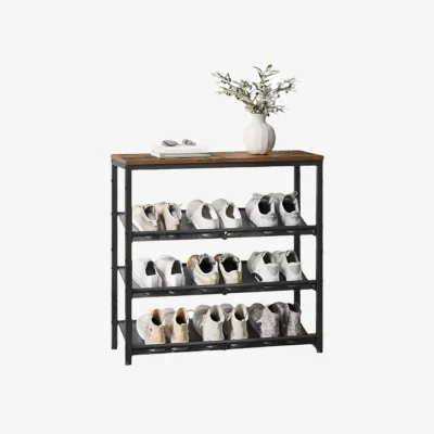 The Range Expandable 4-Tier Metal Shoe Rack with Adjustable Mesh Shelves - Brown