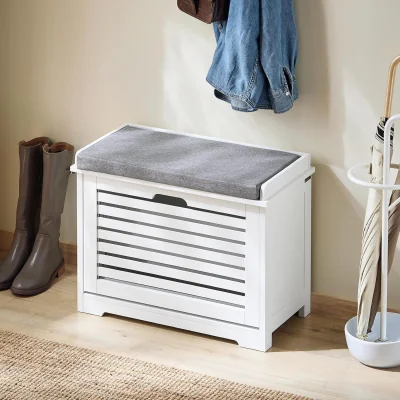 The Range Shoe Cabinet With Seat Cushion and Flip-drawer - White
