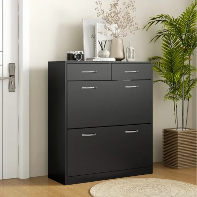 The Range HOMCOM Narrow Shoe Cabinet with 2 Flip Drawers for 12 Pairs of Shoes - Black