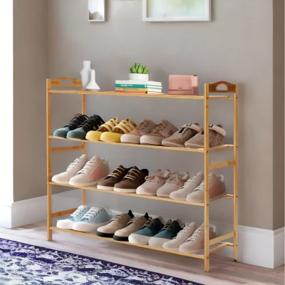 The Range 4 Tier Bamboo Shoe Rack - Natural Wood