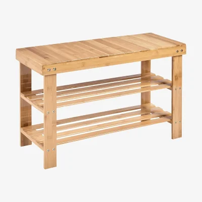 The Range Bamboo Shoe Bench 3 Tier Shoe Rack Stand Seater Storage Shelf - Brown