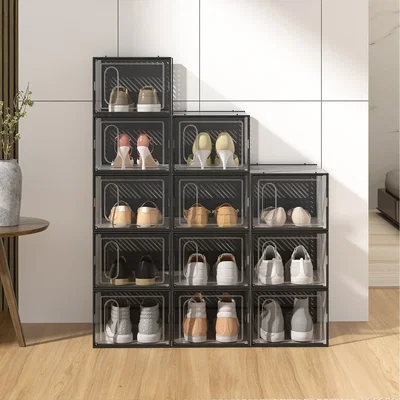 The Range Set of 12 Stackable Shoe Storage Boxes - Black