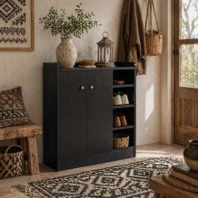 The Range Rala Black Shoe Cupboard - 2 Doors, 9 Shelves