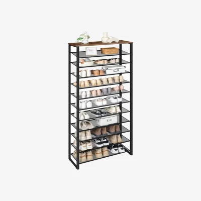The Range 12-Tier Large Hallway Shoe Rack Storage Organiser - Rustic Brown