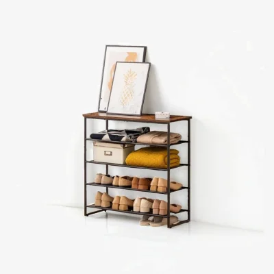 The Range 5-Tier Industrial Shoe Rack - Metal Frame Organizer - Brown