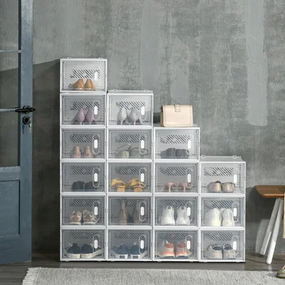The Range Portable Shoe Storage Cabinet, Cube Storage Organizer - Clear, White / 28cm