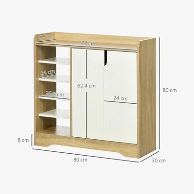The Range Shoe Storage Organizer with 4-tier Double Door Cabinet - Natural wood finish