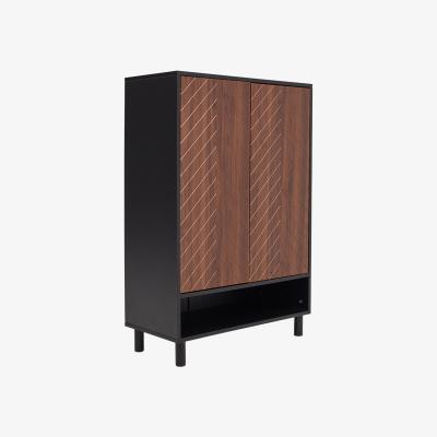 The Range 6 Tier Black Shoe Cabinet with Doors - Brown