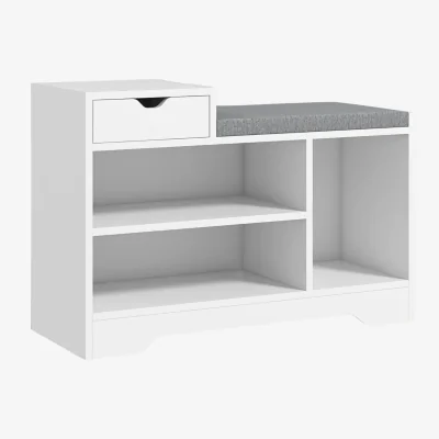 The Range Industrial Shoe Storage Bench With 3 Open Shelves - White