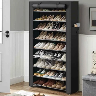 The Range Extra Wide 10 Tier Shoe Cabinet Cover, Black - Black
