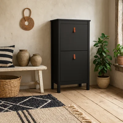 The Range Wildberry Matt Wooden Shoe Cabinet 2 Flip Down Doors Metal Handle - Black