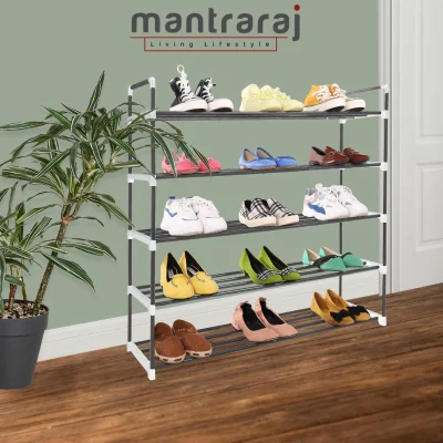 The Range 5 Tier Shoe Rack Heavy Duty Metal Shoe Storage - Grey