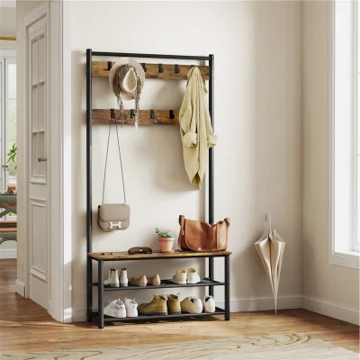 The Range Yaheetech Metal Hall Tree with Shoe Storage Bench - Rustic Brown