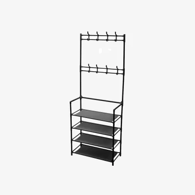 The Range 4 Tier Shoe Rack with Coat Hanger - Black