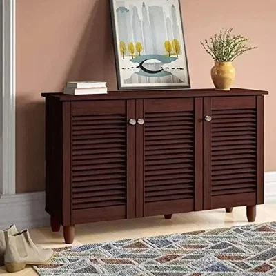 The Range Shoe Storage Cabinet 3 Doors 3 Shelves - Brown