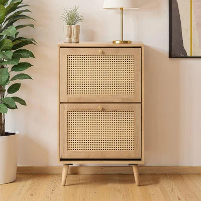 The Range Manila Rattan 2 Door Flip Down Shoe Storage Cabinet - Oak