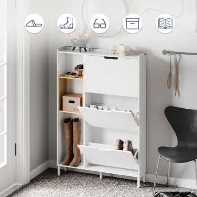 The Range Slim Shoe Cabinet Shoe Storage with 3 Flip Drawers  3 Shelf - White