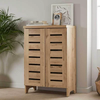 The Range Light Oak Slatted Shoe Storage Unit - Brown