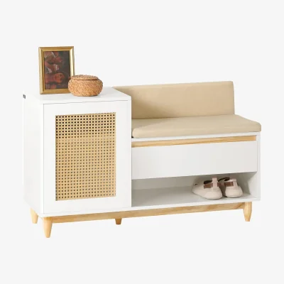 The Range Yellow Lattice Shoe Storage Bench - White