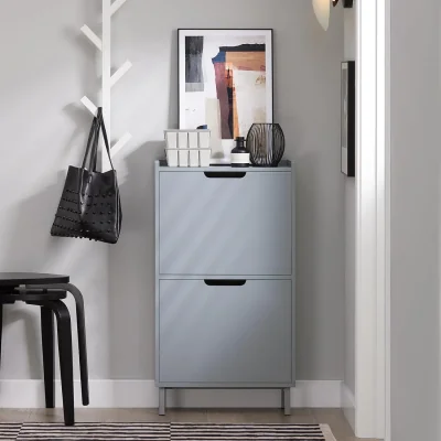 The Range Slim Shoe Cabinet with 2 Flip Doors - Grey - Light Gray