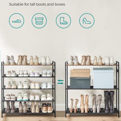 The Range 5-Tier Metal Shoe Rack with Oxford Fabric Shelves and Hooks - Black
