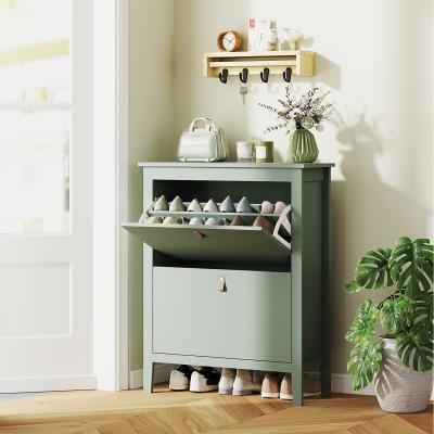The Range HOMCOM Shoe Cabinet with Flip Doors for Hallway Entryway - Green / 95.5cm