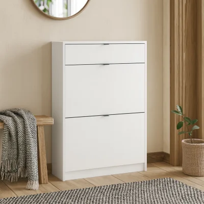 The Range Prague Shoe Cabinet, Soft White, 2 Flip-Down Doors 1 Drawer - White