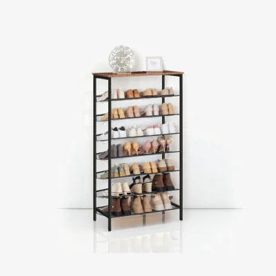 The Range Shoe Storage Unit with Adjustable Metal Shelves - Brown