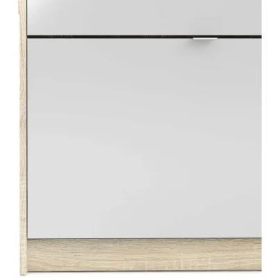 The Range Prague Oak-Effect Shoe Cabinet with Mirror and 4 Flip-Down Compartments - White