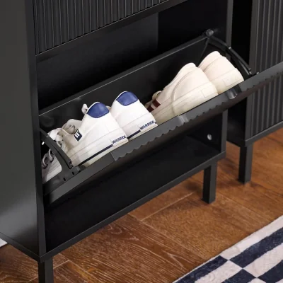 The Range Slim Shoe Cabinet Narrow Shoe Storage Organizer with 2 Flip Drawers - Black