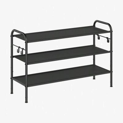 The Range SONGMICS 3-Tier Adjustable Shoe Rack with Hooks, Fabric Shoe Organiser - Black