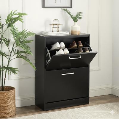 The Range Shoe Cabinet Storage 2 Drawer Shoe Cupboard Wooden Rack - Black