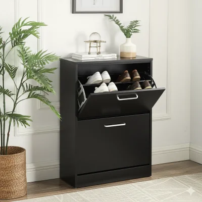 The Range Shoe Cabinet Storage 2 Drawer Shoe Cupboard Wooden Rack - Black