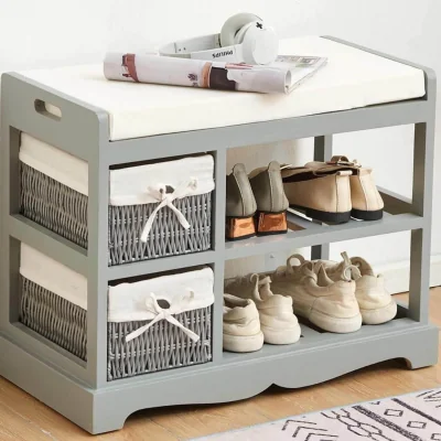The Range Norton 2 Basket Drawer Padded Shoe Storage Bench - Grey