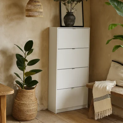The Range Prague Tall Shoe Cabinet 4 Flip Down Doors - White