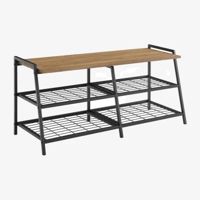 The Range Daxton Mesh Hallway Console Shoe Storage Bench - Natural/Black
