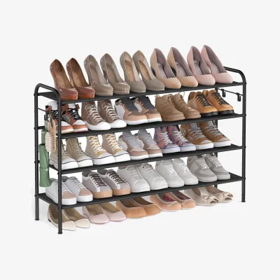 The Range SONGMICS 4-Tier Adjustable Shoe Rack with Hooks - Black