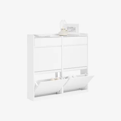The Range Shoe Cabinet with 4 Flip-drawers and 2 Pull Out Drawers - White