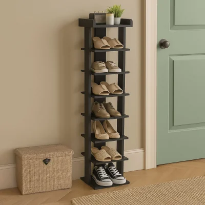 The Range Neo 7 Tier Wooden Shoe Rack Slim Narrow Storage Cabinet Space-Saving Entryway Be - Black