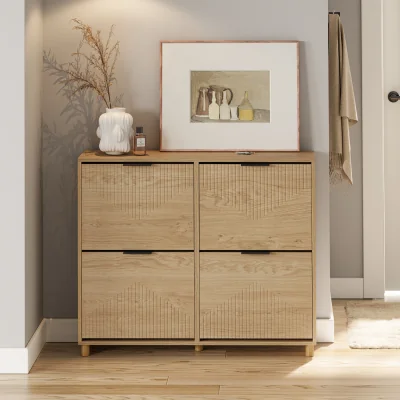 The Range Slim Wooden Norrow Shoe Storage Cabinet with 4 Flip Drawers - Light Oak