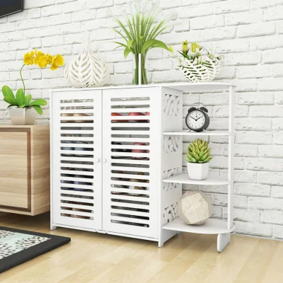 The Range Plastic Wood Shoe Cabinet with 3-Tier Open Shelves - White