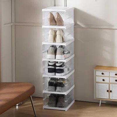 The Range 6 Tier Transparent Foldable Shoe Storage Box Organizer - White