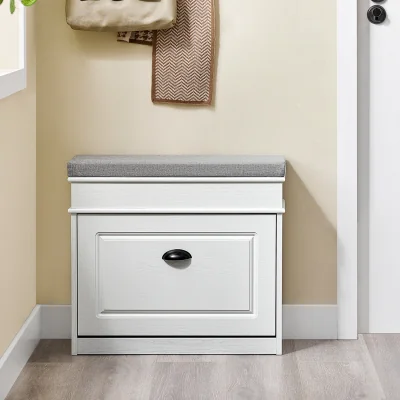 The Range Narrow Shoe Storage Bench with Seat - White Grain